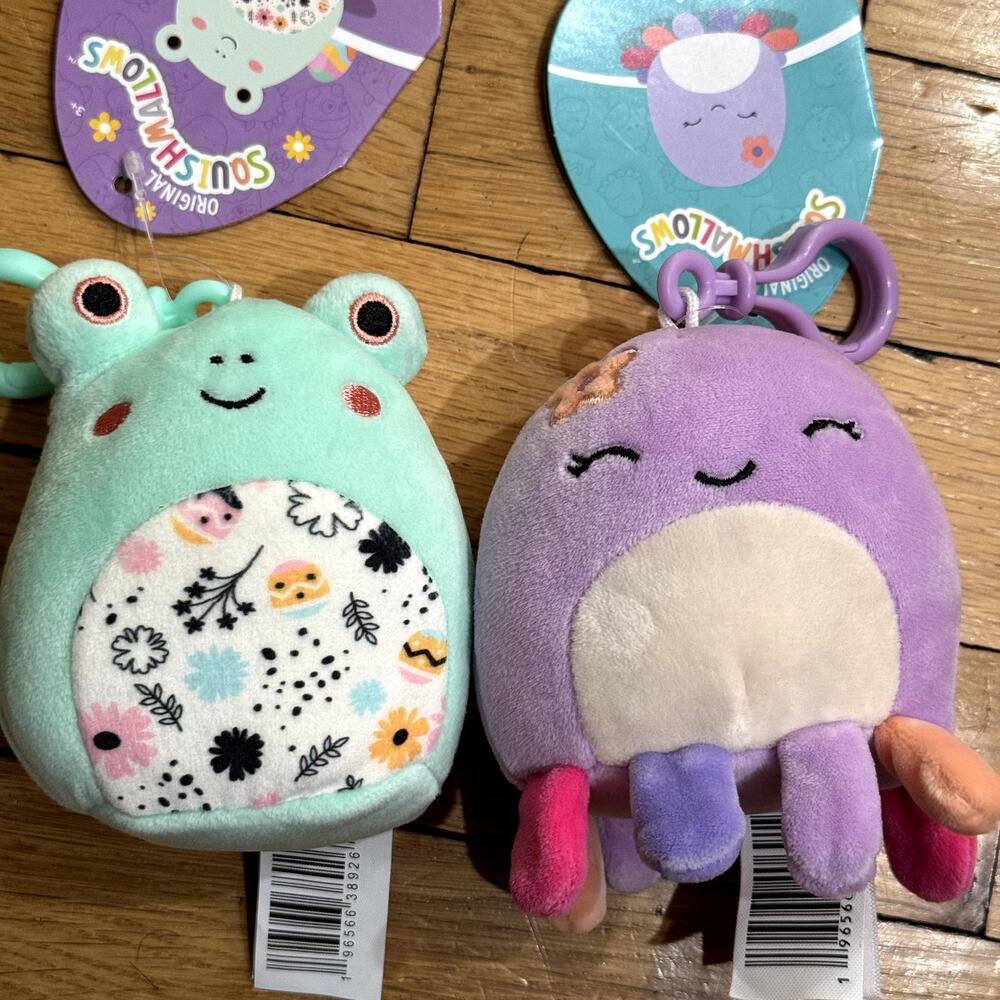 Squishmallows 3.5" Easter Clip On Fritz the Frog Beula the Octopus keychain NWT‎